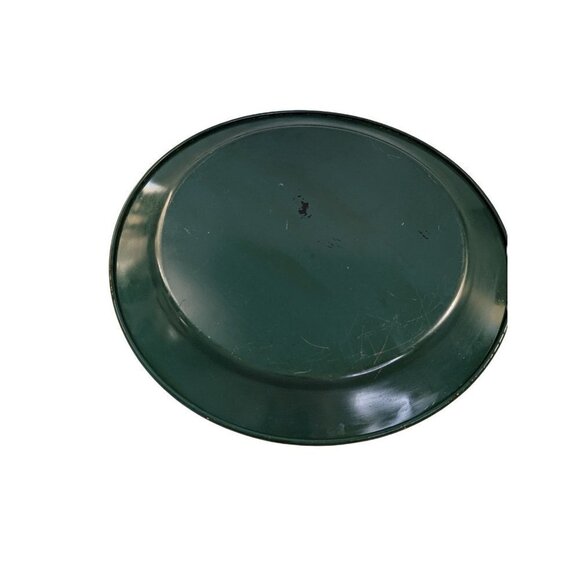 Large   handprinted tray  green floral Toll  metal round 18 3/4in pears grapes - Picture 2 of 7